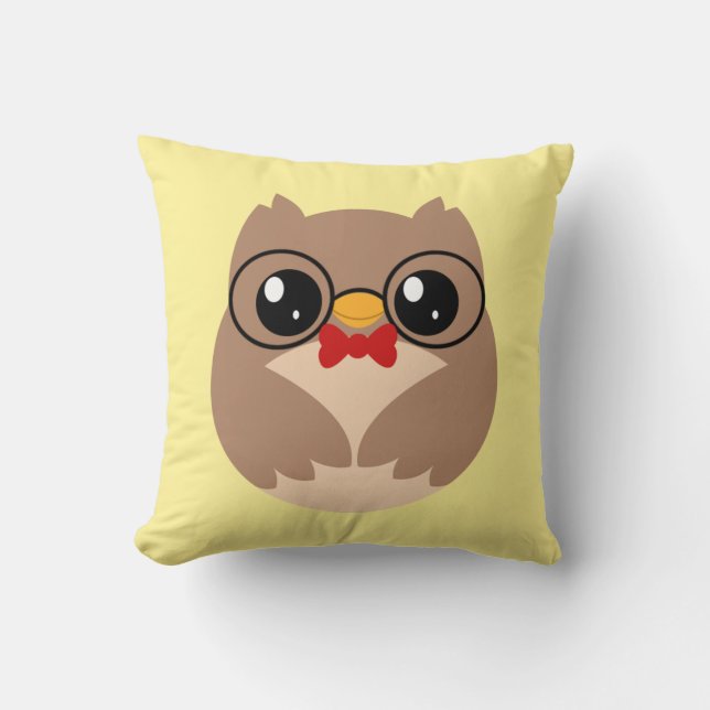 Nerdy Owl Throw Pillow (Front)