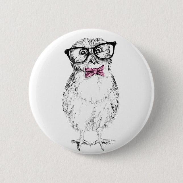 Nerdy Owlet small and smart   ink drawing 2 Inch Round Button (Front)