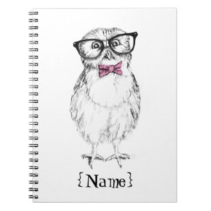Nerdy Owlet small and smart   ink drawing Notebook