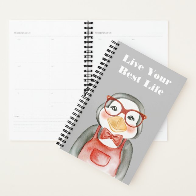 Nerdy Penguin Watercolor Custom Planner (Display)