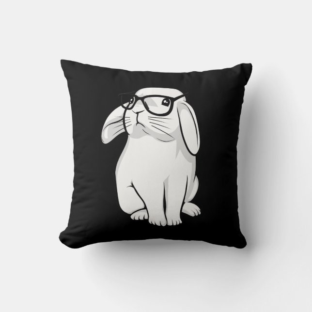 Nerdy Rabbit Cute Bunny Pet With Glasses Throw Pillow (Front)