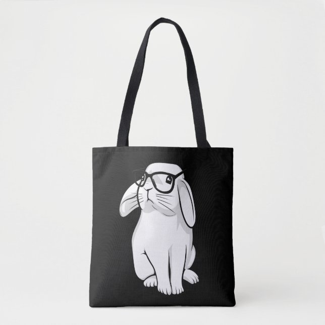 Nerdy Rabbit Cute Bunny Pet With Glasses Tote Bag (Front)