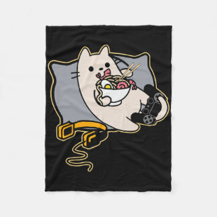 Nerdy Ramen Eating Gamer Cat Game Paused Fleece Blanket