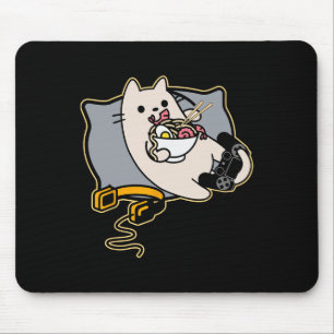 Nerdy Ramen Eating Gamer Cat Game Paused  Mouse Pad