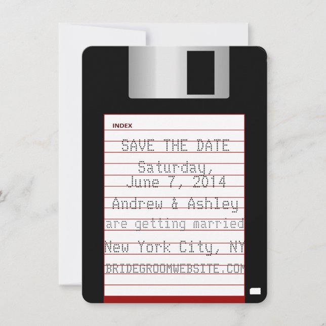 Nerdy Wedding Save The Date Floppy Disc Invitation (Front)