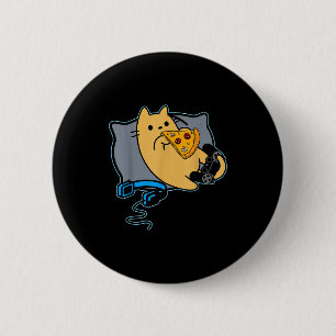 Nerdy Zza Eating Gamer Cat Game Paused  2 Inch Round Button
