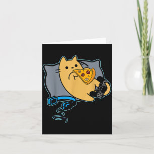 Nerdy Zza Eating Gamer Cat Game Paused Card