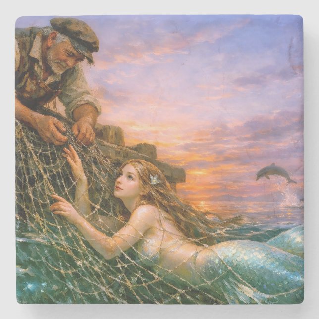 Nerithea and the Moral Catch - Fisherman’s Dilemma Stone Coaster (Front)
