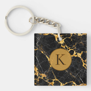 Nero Portoro Luxury Black Gold Marble Design Keychain