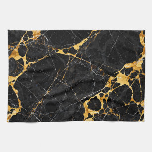 Nero Portoro Luxury Black Gold Marble Design Kitchen Towel