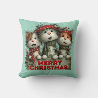 Nerry Christmas Cats Throw Pillow