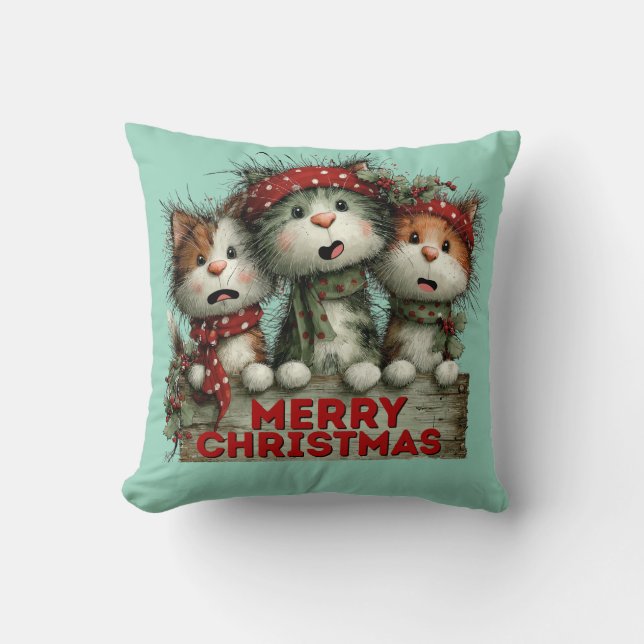 Nerry Christmas Cats Throw Pillow (Front)