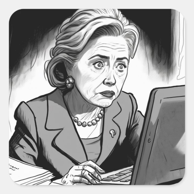 Nervous and Scared: Hillary Clinton Deleting Email Square Sticker (Front)