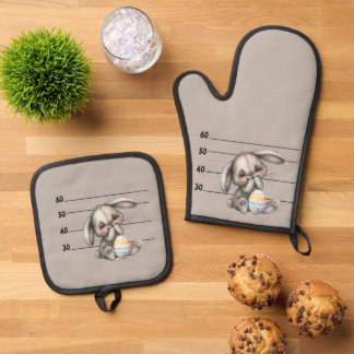 Nervous Bunny Police Lineup Oven Mitt & Pot Holder Set