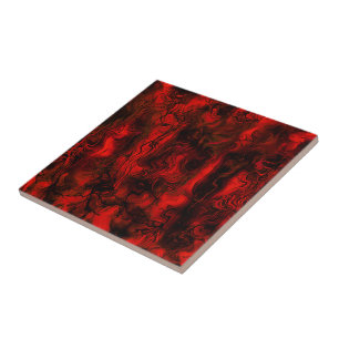 Nervous Energy Grungy Abstract Art  Red And Black. Tile