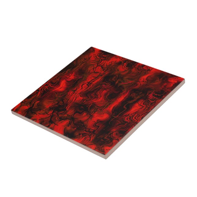 Nervous Energy Grungy Abstract Art  Red And Black. Tile (Side)