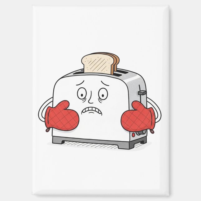 Nervous Toaster Magnet | Funny Bread Kitchen Pun (Front)