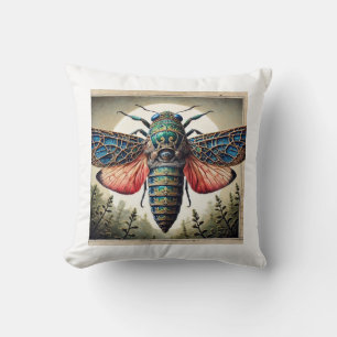 Nesomomus insect dorsal view in watercolor and ink throw pillow