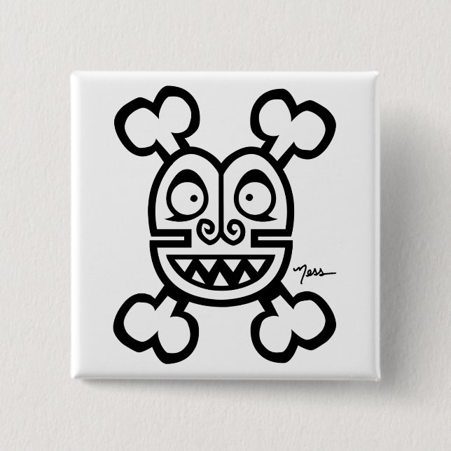 NESS SKULL & BONES LOGO 2 INCH SQUARE BUTTON (Front)