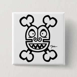 NESS SKULL & BONES LOGO 2 INCH SQUARE BUTTON