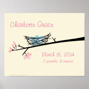 Nest and Blossoms Personalized Nursery Poster