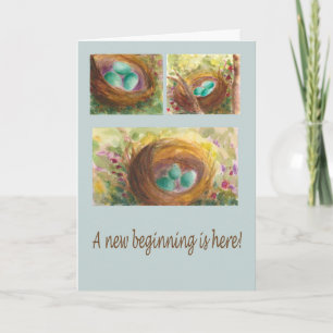 Nest blue eggs Robin's nest spring new beginnings Card