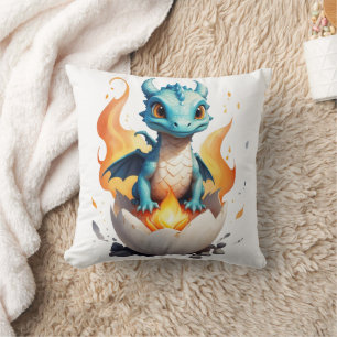 Nest of Fire Hatching Baby Dragon Throw Pillow