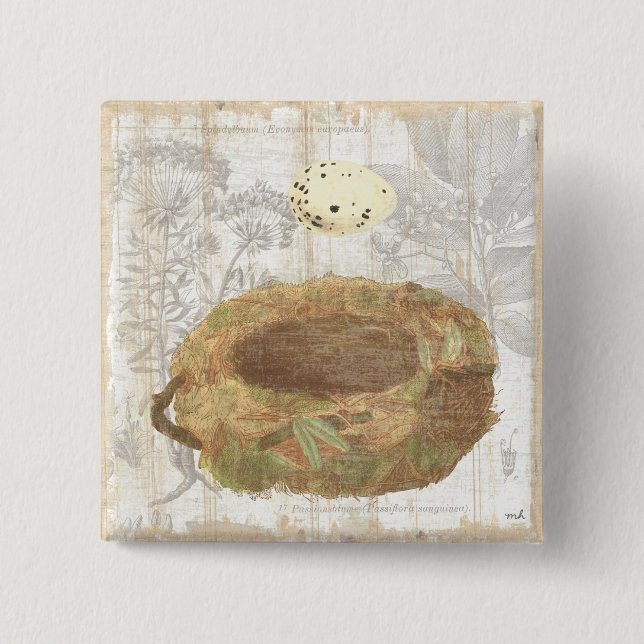 Nest with Speckled Egg 2 Inch Square Button (Front)