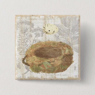 Nest with Speckled Egg 2 Inch Square Button