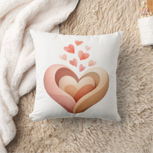 Nested Hearts Throw Pillow Coral Peach Love Decor