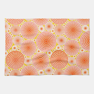 Nested wheels - orange and gold kitchen towel
