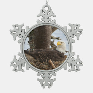 Nesting Bald Eagle Snowflake Pewter Christmas Ornament