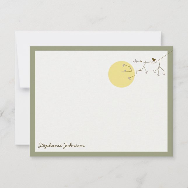 Nesting Bird And Family Baby Thank You Note Card (Front)