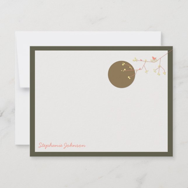 Nesting Bird And Family Baby Thank You Note Card (Front)