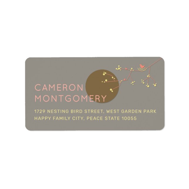 Nesting Bird Family Baby Shower Address Labels (Front)