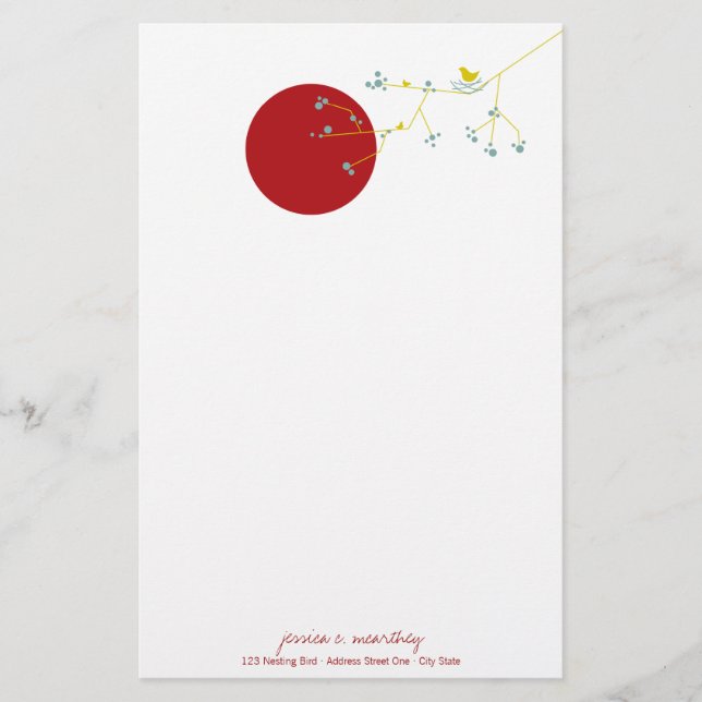 Nesting Bird Family Baby Shower Stationery Paper (Front)