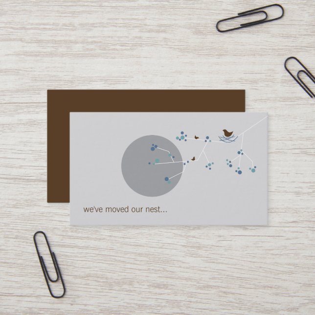 Nesting Bird + Family Blue Custom New Home Address Business Card (Front/Back In Situ)