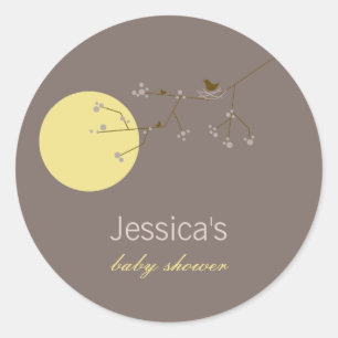 Nesting Bird Family On Branches Simple Baby Shower Classic Round Sticker