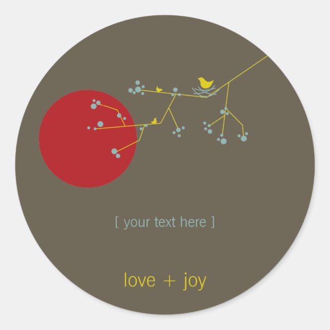 Nesting Bird Family On Branches Simple Baby Shower Classic Round Sticker (Front)