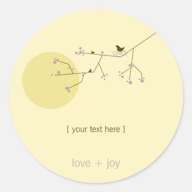 Nesting Bird Family On Branches Simple Baby Shower Classic Round Sticker (Front)