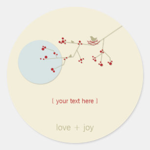 Nesting Bird Family On Branches Simple Baby Shower Classic Round Sticker