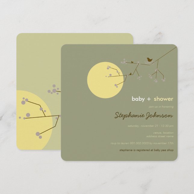 Nesting Bird Family Tree Simple Chic Baby Shower Invitation (Front/Back)