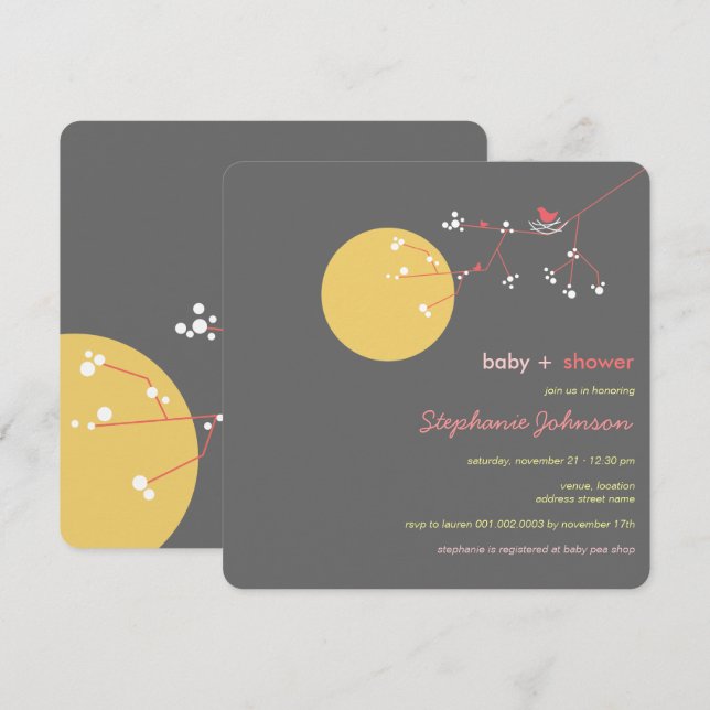 Nesting Bird Family Tree Simple Chic Baby Shower Invitation (Front/Back)