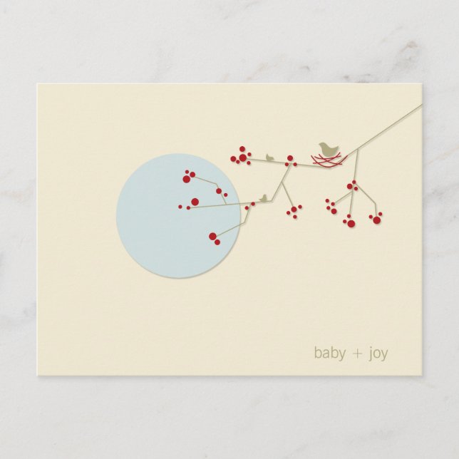 Nesting Bird Family Tree Whimsical Baby Shower Invitation Postcard (Front)