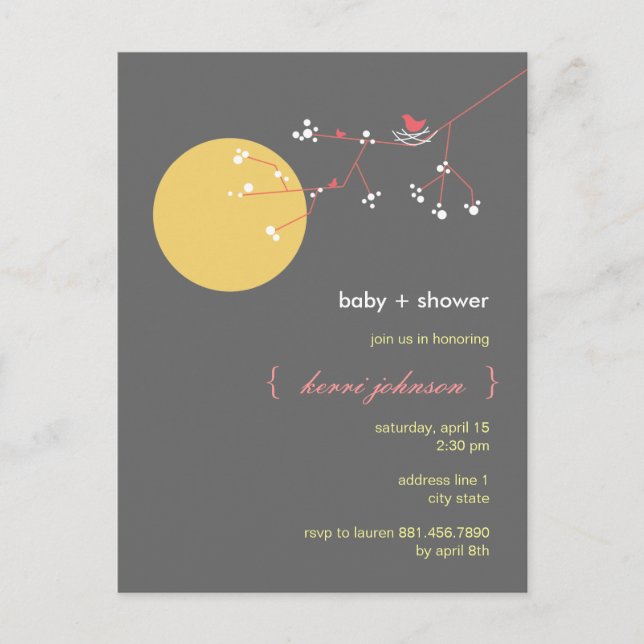 Nesting Bird Family Tree Whimsical Baby Shower Invitation Postcard (Front)