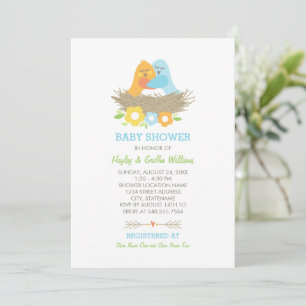 Nesting Birds Spring Baby Boy Shower Invitation