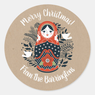 Nesting Doll Christmas Personalized Classic Round Sticker