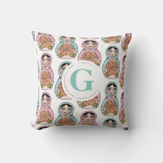 Nesting Doll matryoshka Personalized Letter Pillow (Front)