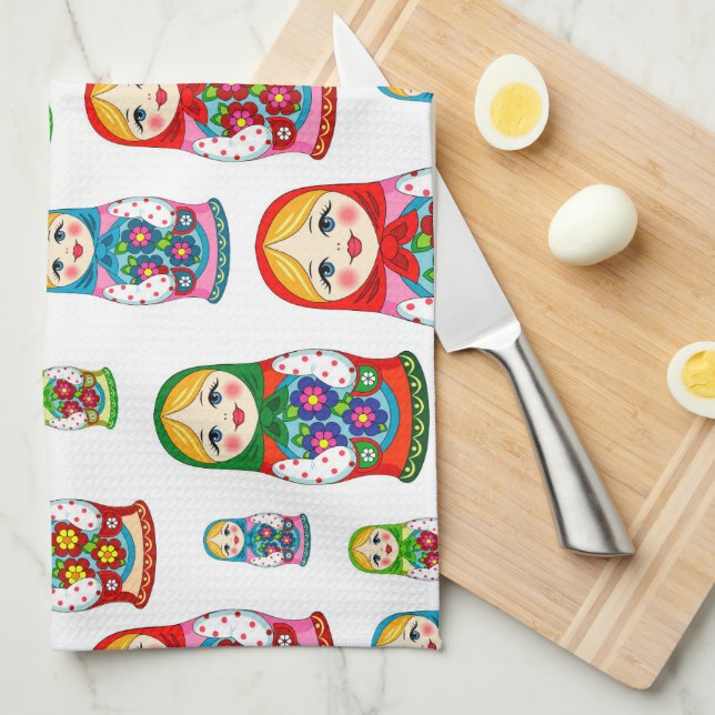 Nesting doll pattern kitchen towel (Quarter Fold)