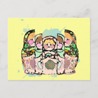 Nesting Dolls on a yellow background - Postcard